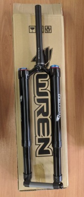 Перевернутая амортизационная вилка для велосипедов MTB WREN WSF110-150ATK с системой TwinAir и ​шпоночным соединением в стойках, под втулку 15x110 мм, ход 150 мм, расстояние от оси до короны 570 мм (настраивается на 560, 550, 540) - вид 3 миниатюра
