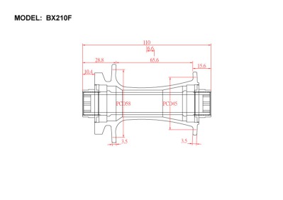 Втулка Bitex BX210F32H-15-110BK BOOST для MTB, передняя, под сквозную ось 15 мм, ширина 110 мм, дисковый тормоз на 6 болтов, 32 спицы, 2 промподшипника 6804, Чёрный цвет, 180±5 грамм - вид 1 миниатюра