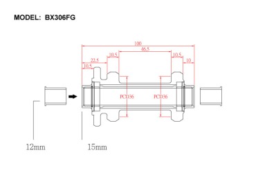 Втулка Bitex BX306FG24H-15-100BK для GRAVEL, передняя, под сквозную ось 15 мм, ширина 100 мм, дисковый тормоз на 6 болтов, 24 спицы, 2 промподшипника 6803, Чёрный цвет, 103±5 грамм - вид 3 миниатюра