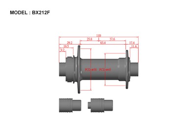 Втулка Bitex BX212F32H-M9-110BK для MTB, передняя, под эксцентриковый зажим M9, ширина 110 мм, дисковый тормоз CenterLock, 32 спицы, 2 промподшипника 6902, Чёрный цвет, 142±5 грамм - вид 3 миниатюра