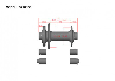 Втулка Bitex BX201FG24H-12-100BK для GRAVEL, передняя, под сквозную ось 12 мм, ширина 100 мм, ширина 100 мм, дисковый тормоз на 6 болтов, 24 спицы, 2 промподшипника 6903, Чёрный цвет, 130±5 грамм - вид 3 миниатюра