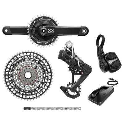 Группсэт SRAM XX SL(Супер Лёгкий) Eagle Transmission Groupset - AXS, T-Type, D1 с измерителем мощности, линия цепи 55мм, 12 скоростная, 10-52 зуба, передняя звезда 34 зуба, шатуны 175мм, чёрный - вид 1 миниатюра