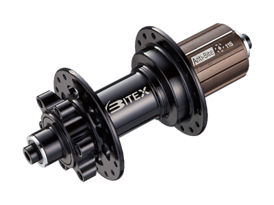 Втулка Bitex BX201R28H-12-142BK_ALMS для GRAVEL и MTB с алюминиевым барабаном Shimano Micro Spline, задняя, под сквозную ось 12 мм, ширина 142 мм, дисковый тормоз на 6 болтов, 28 спиц, 4 промподшипника (6902*2+6802*2), Чёрный цвет, 285 грамм - вид 1 миниатюра