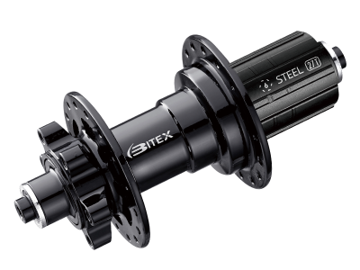 Втулка Bitex BX207R32H-12-142STBK_STHG для MTB со стальным барабаном Shimano, задняя, под сквозную ось 12 мм, ширина 142 мм, стальная ось-адаптер, дисковый тормоз на 6 болтов, 32 спицы, 6 промподшипников (6902*4+6802*2), Heavy Duty, Чёрный цвет, 420±5 гр. - вид 1 миниатюра