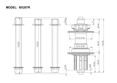 Втулка Bitex BX207R32H-12-142STBK_STHG для MTB со стальным барабаном Shimano, задняя, под сквозную ось 12 мм, ширина 142 мм, стальная ось-адаптер, дисковый тормоз на 6 болтов, 32 спицы, 6 промподшипников (6902*4+6802*2), Heavy Duty, Чёрный цвет, 420±5 гр. - вид 5 миниатюра