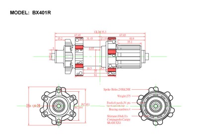 Втулка Bitex BX401R28H-M10-135BK_SRXD для MTB с барабаном SRAM XD, задняя, под эксцентриковый зажим M10, ширина 135 мм, дисковый тормоз на 6 болтов, 28 спиц, 5 промподшипников (6902*2+6802*2), Чёрный цвет, 280±5 грамм - вид 3 миниатюра